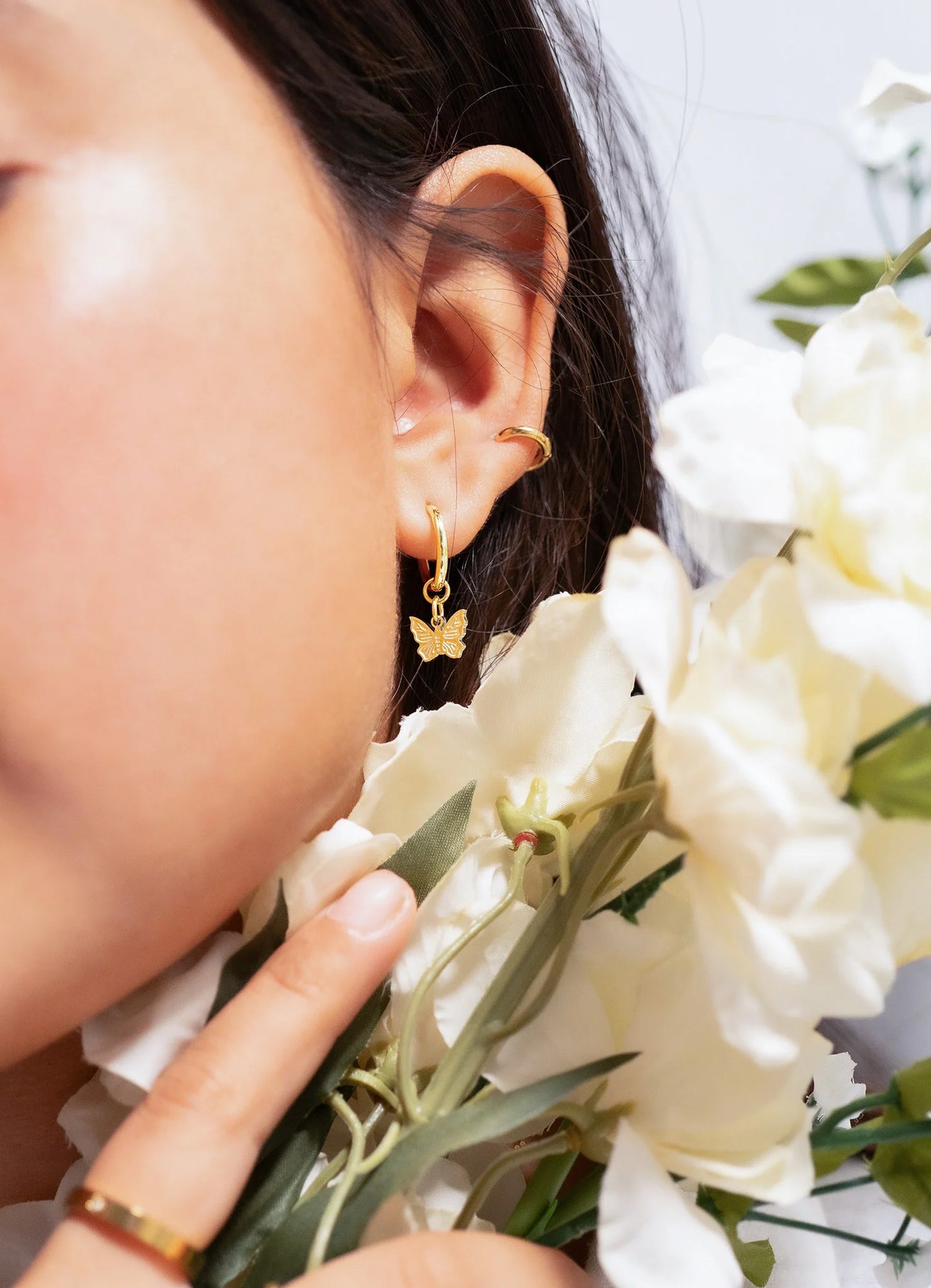 Gold PVD Stainless Steel Butterfly Huggie Earrings