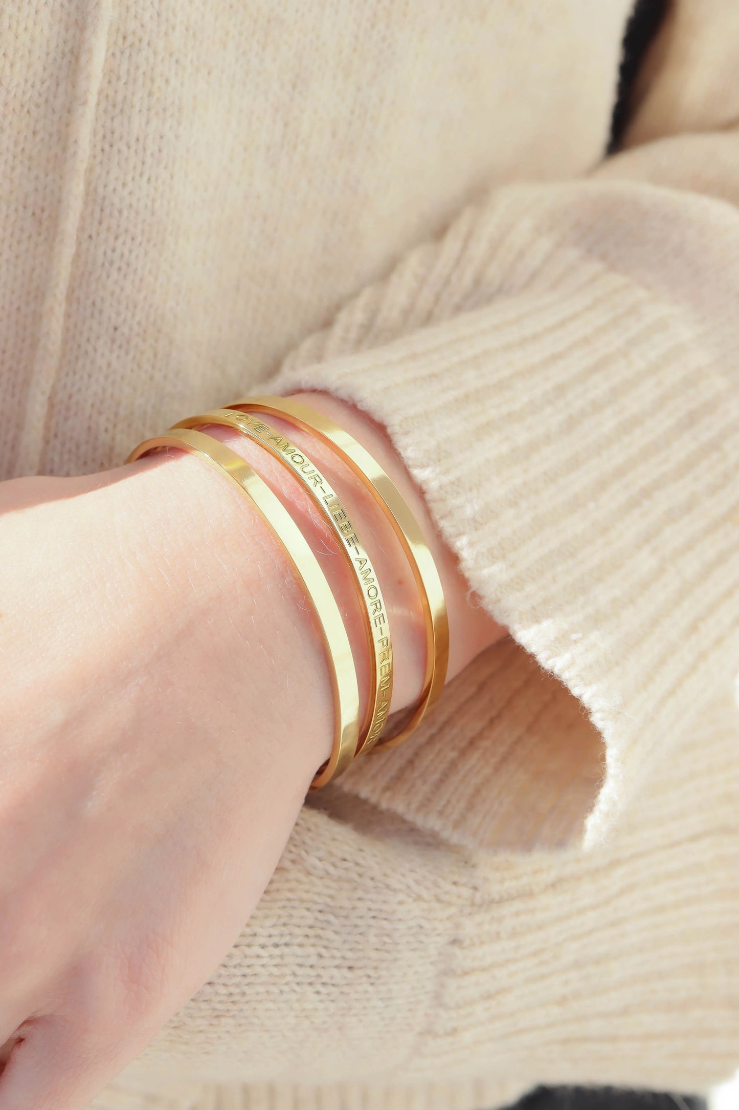 Gold PVD Stainless Steel Love Languages 3 Pc Bangle Set