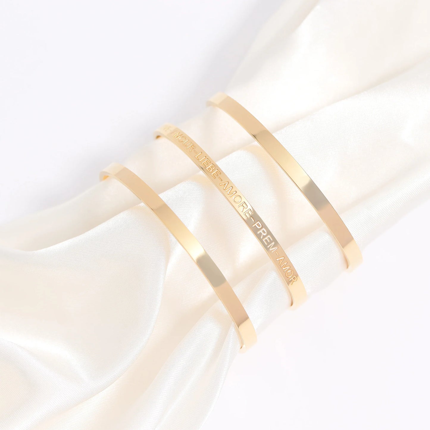 Gold PVD Stainless Steel Love Languages 3 Pc Bangle Set