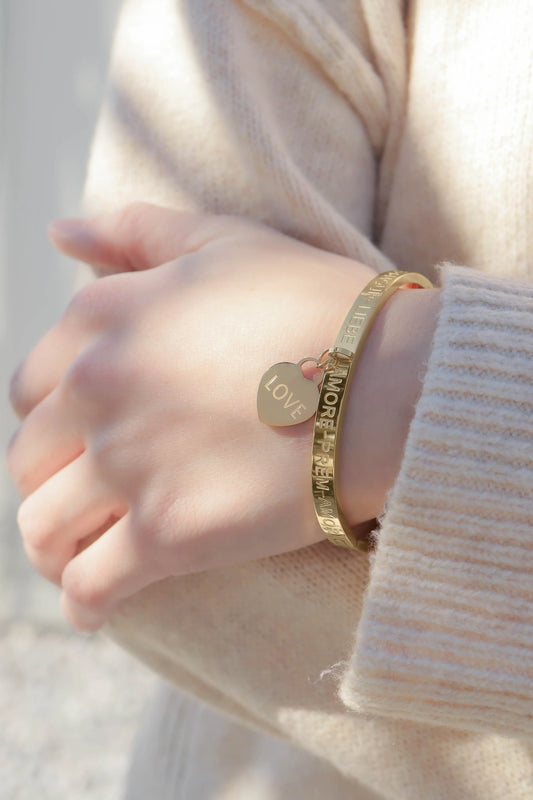 Gold PVD Stainless Steel Love Languages Heart