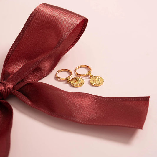Gold PVD Sunburst Heart Huggie Earring