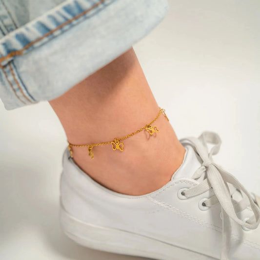 Gold PVD Stainless Steel Butterfly Anklet