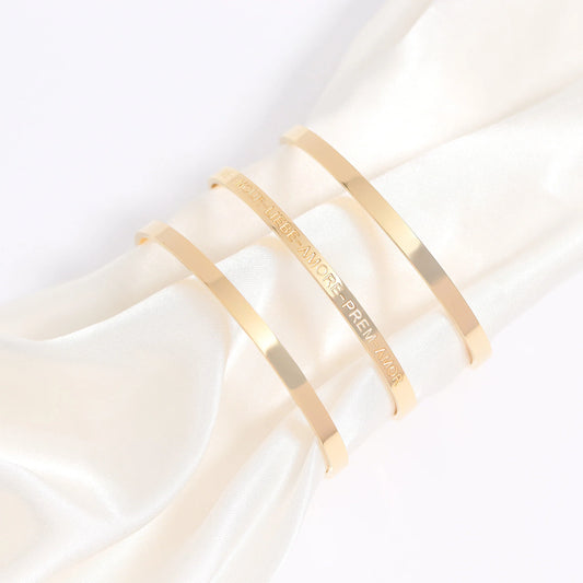 Gold PVD Stainless Steel Love Languages 3 Pc Bangle Set